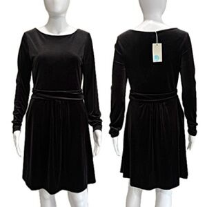 NWT Boden Black Stretch Velvet Long Sleeve Dress Size 8 #J0752Knee Length A-Line